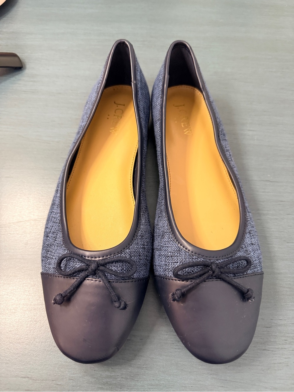 J. Crew Navy Tweed and Leather Ballet Flats